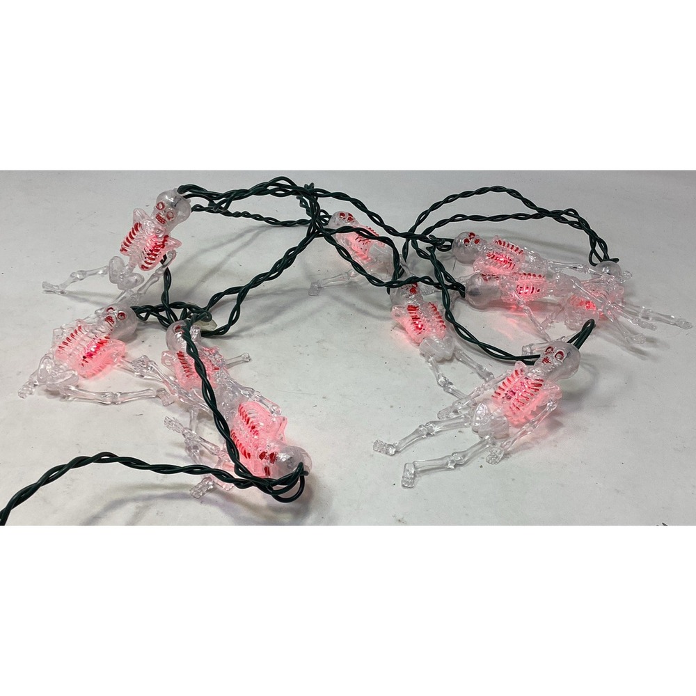 Vintage Halloween Skeleton String Lights Pink Flashing Dangling Skeletons works